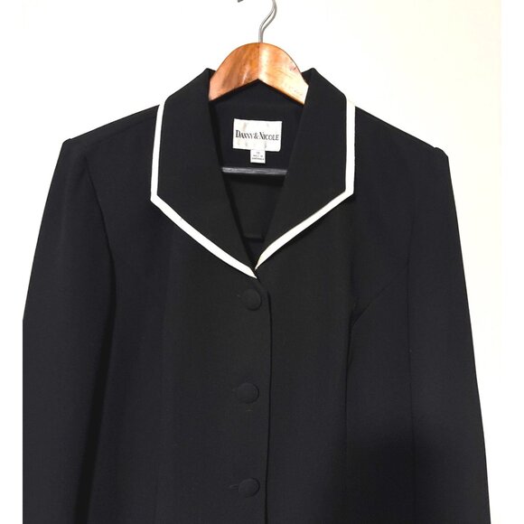 David & Nicole Womens Black 3-Piece Jacket Suit Size 14 Button-Up White Trim - Picture 2 of 6